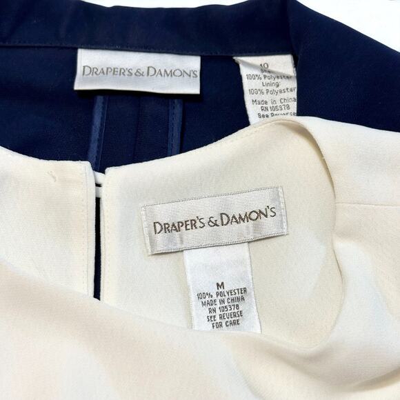 Draper's & Damon's Pant Suit Sz 10 Top Jacket Pull On Trousers Sailor Blue Ivory - Picture 3 of 9
